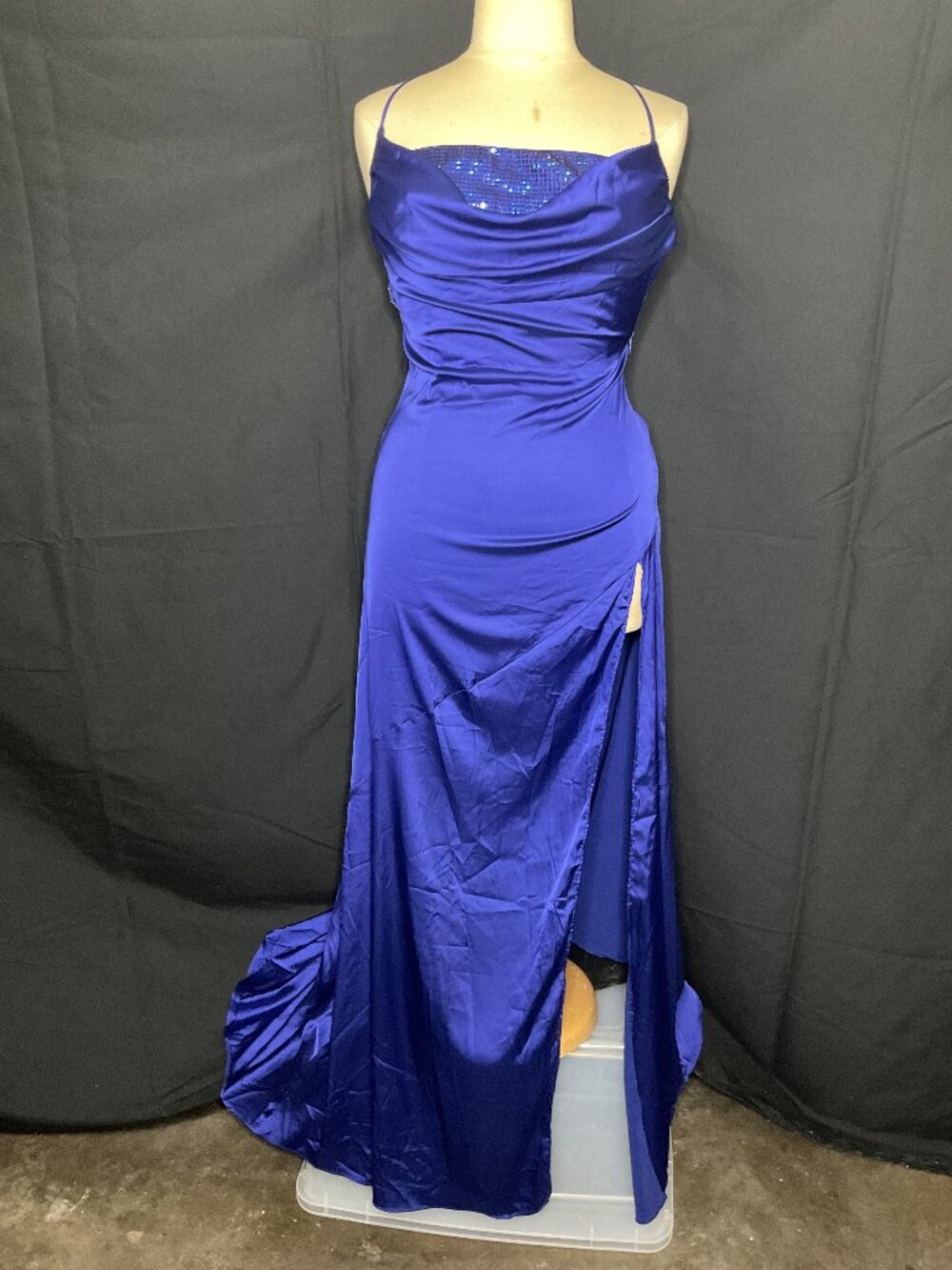 Med. Royal blue satin formal dress